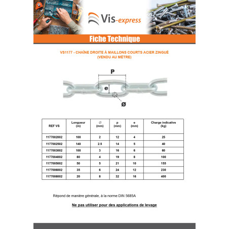 1 x M Chaîne Droite MAILLON CRT 3MM Acier zingué (vendu au m) Forte tenue à la corrosion Acier galvanisé à chaud