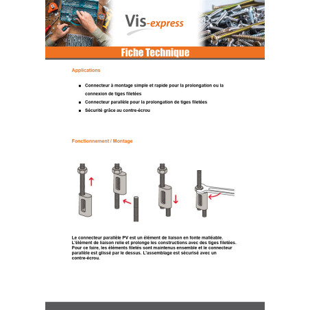 1 x Connecteur Fischer De Tige FILETEE PV M8