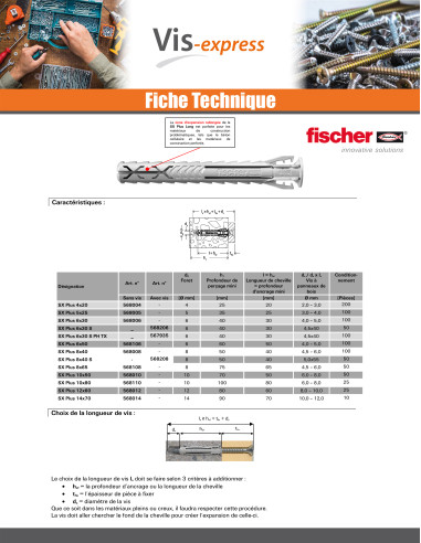 1 x Cheville à expansion Fischer avec vis SX...