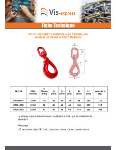 Crochet à verrouillage à émerillon Grade 80 13MM acier rouge 2
