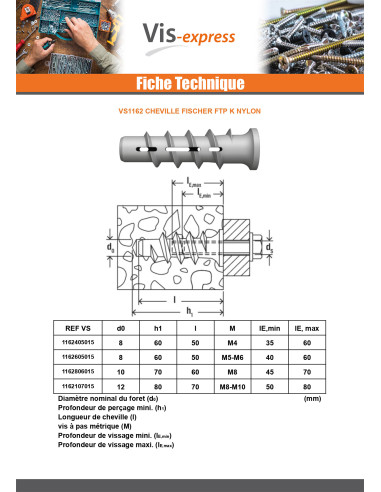 1 x Cheville Nylon Fischer FTP K 8
