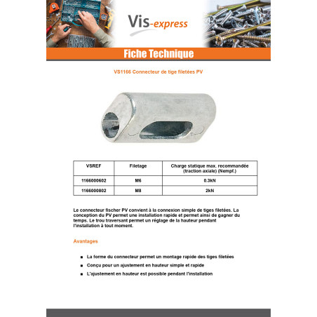 1 x Connecteur Fischer De Tige FILETEE PV M6