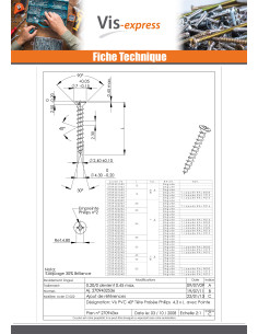 Vis pvc Tête fraisée bombée TFB Phillips 4.3X22 zingué... 2