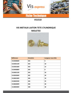 Vis métaux Laiton Tête cylindrique TC Moletée M4X20 2