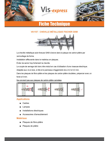 1 x Cheville Métallique Fischer GKM12 avec vis...