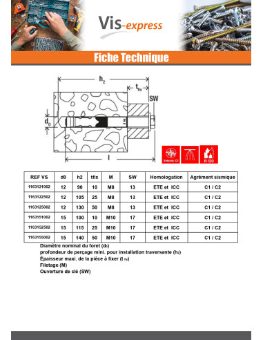 1 x Cheville Acier Fischer FH II 32/30 S