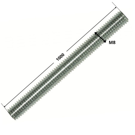 1 x Tige filetée M8 Longueur 1 mètre Classe 8.8 Acier zingué