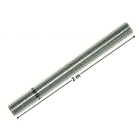 1 x Tige filetée M12 Longueur 2 mètres Acier zingué
