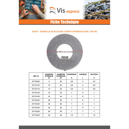 1 x Rondelle de blocage a ergot interieur 48X75X1.2 Type F 8 Acier brut