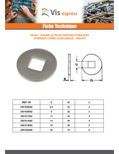Rondelle Pour construction bois intérieur carré 14X44X4... 2