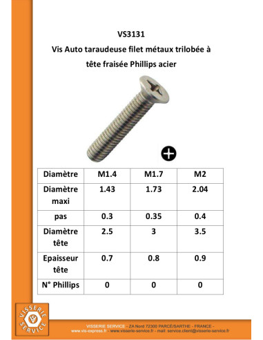 1 x Vis autotaraudeuse Filet Métaux Tête...