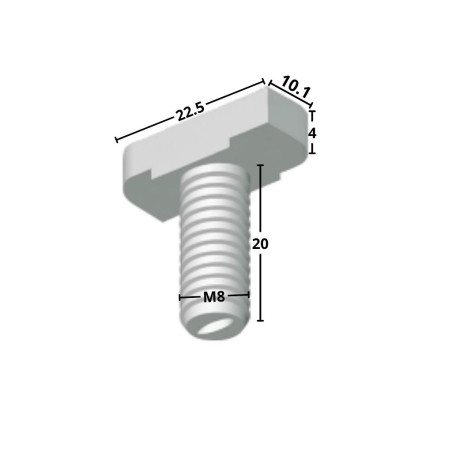 1 x Vis métaux Tête marteau M8X20 pour profilés 28/15 Classe 8.8 avec écrou Acier brut