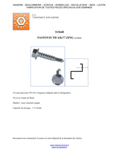 1 x FASTOVIS Tête hexagonale TH 4.8X19 Acier...