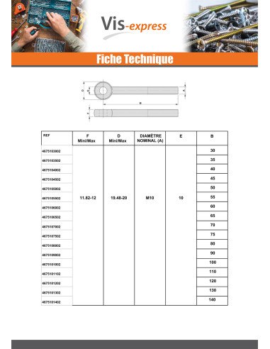 1 x Vis métaux à Oeil M12X45 Filetée sur 30...
