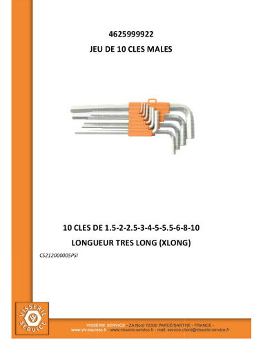 1 x Jeu de 10 CLES MALES Hexagonal creux 1.5 à...