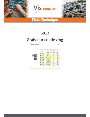1 x Graisseur coude 90° M8 Pas de 125 Acier zingué