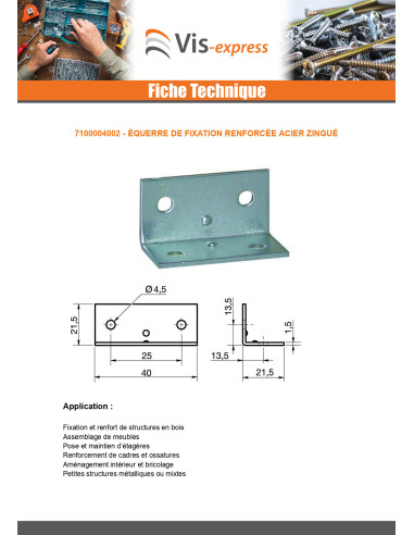 1 x Equerre de fixation renforcée 40X21.5...