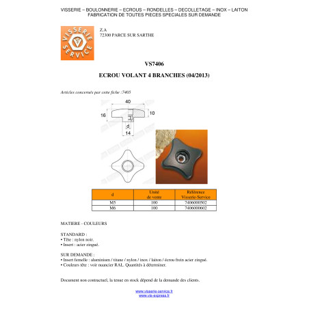 1 x Ecrou VOLANT nylon noir M6