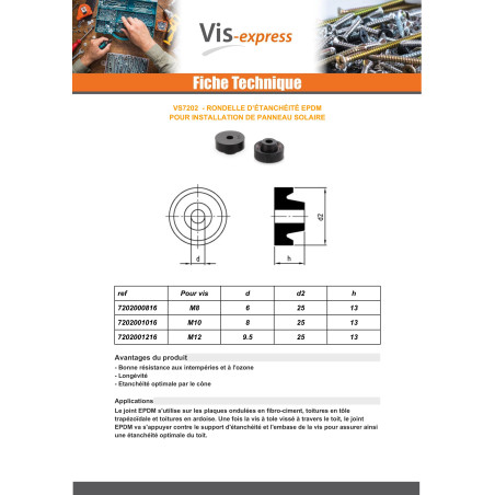 1 x Rondelle d'étanchéité EPDM PANNEAU SOLAIRE M8