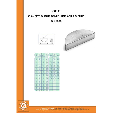 1 x Clavette disque demie lune Acier brut 2X3.7 Longueur 10