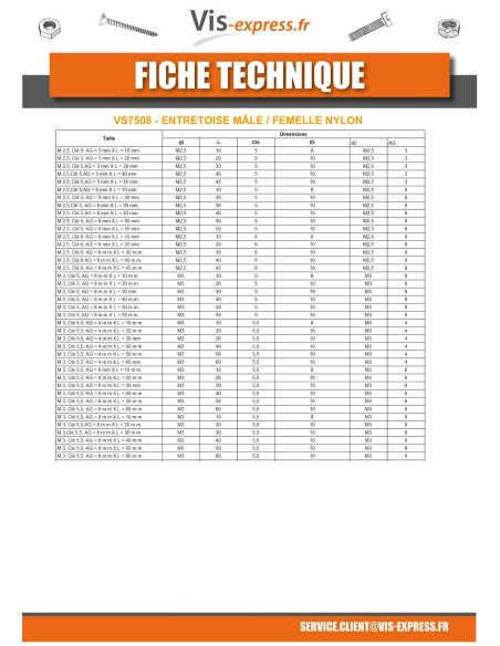 1 x Entretoise Hexagonal Mâle femelle M3X60 HC5.5 MALE 8MM Nylon