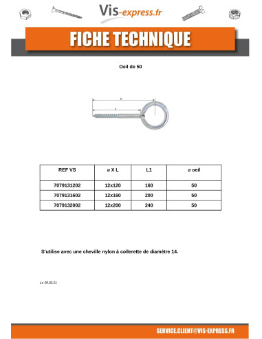 1 x Oeillet Echafaudage 12X160 Oeil 23 Acier...