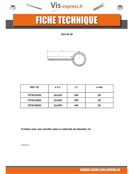 1 x Oeillet Echafaudage 12X190 Oeil 23 Acier zingué