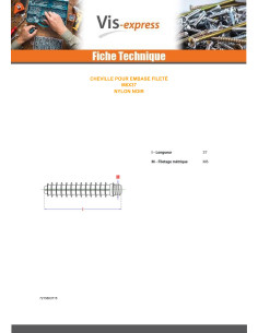 Cheville Fileté Pour Embase collerette M6X37 nylon noir 2