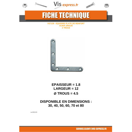 1 x Equerre Plate renfort Bout RONDS 40X40X12 Acier zingué