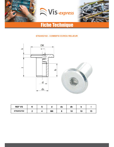 1 x Combifix Ecrou relieur Tête plate Diamètre...