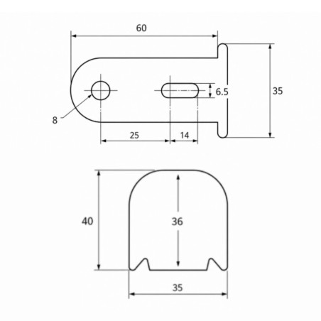 1 x Battement long coudé réglable pour espagnolette de volet 35MM Noir