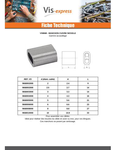 1 x Manchon Pour Câble Diamètre 2.5CUIVRE