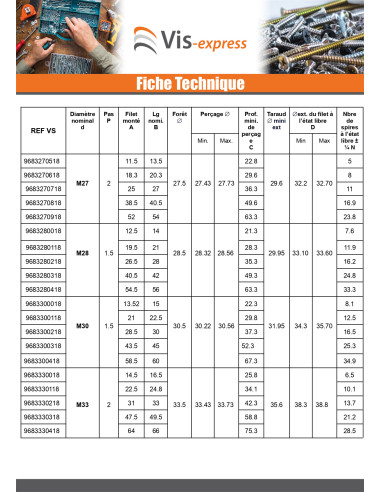 1 x Filet rapporté M10X20 Pas fin Pas de 125 Inox