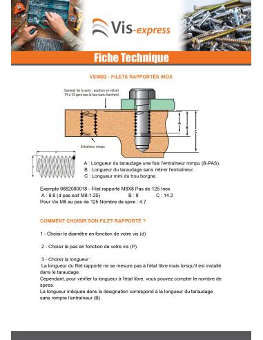 1 x Filet rapporté M11X11 Pas de 150 Inox