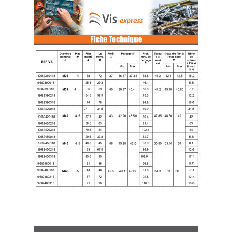 1 x Filet rapporté M6X9 Pas de 100 Inox