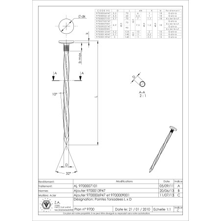 1 x Kg de pointes Torsadées Forte tenue à la corrosion Acier galvanisé à chaud 5X125