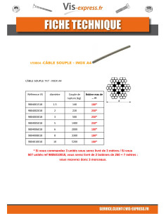 Mètre de Câble souple Diamètre 3 Inox A4 7X19 Charge de... 2