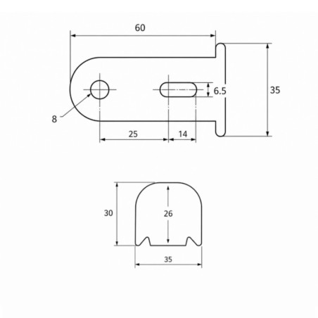 1 x Battement long coudé réglable pour espagnolette de volet 20MM Noir