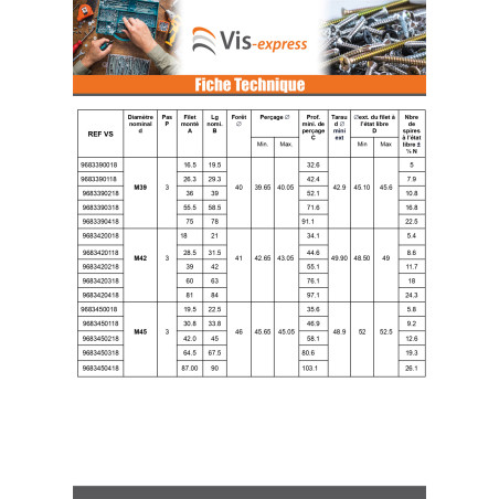 1 x Filet rapporté M12X30 Pas fin Pas de 125 Inox