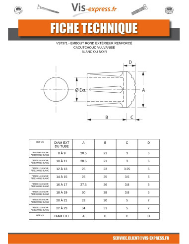 1 x Embout rond envellopant caoutchouc...