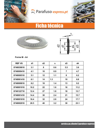 1 x Rondelles contact Inox A4 M5X10X1 Z