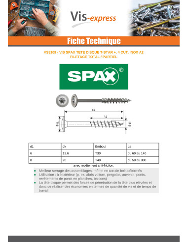 1 x Spax Vis charpente tête disque Inox A2...