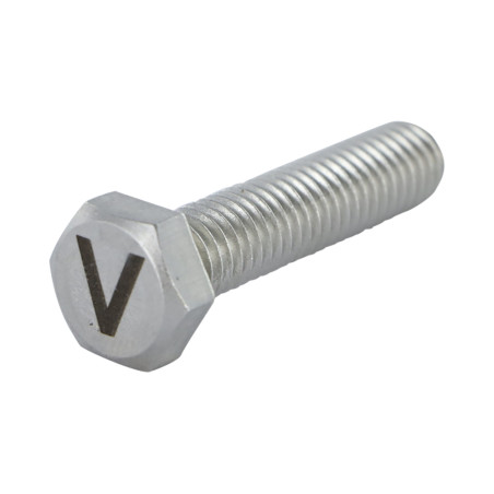 1 x Vis métaux Tête hexagonale TH 8X35 Inox A4 avec gravure de lettre "V"