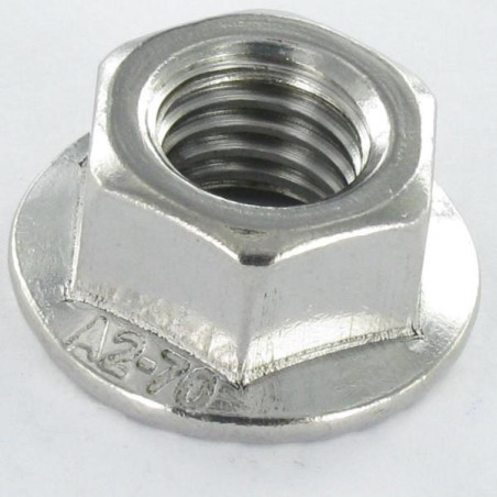 1 x Ecrou hexagonale Inox A2 Embase collerette crantée M12