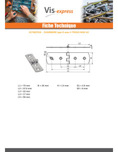 Charnière Type G 4 trous Inox A2 75X20 2