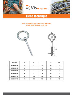 Piton Anneau Filetage Bois 4X45 Filetée sur 30 Inox A4 2