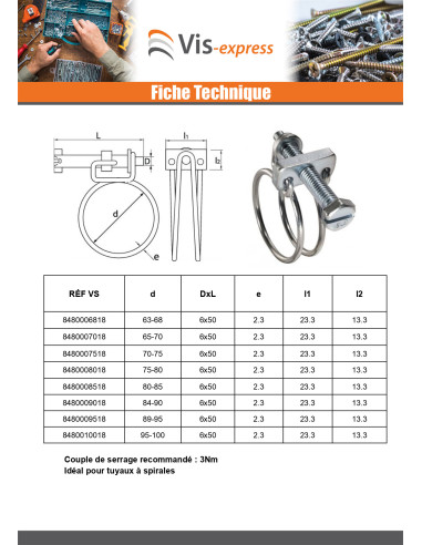 1 x Collier de serrage à double fil Diamètre 24...
