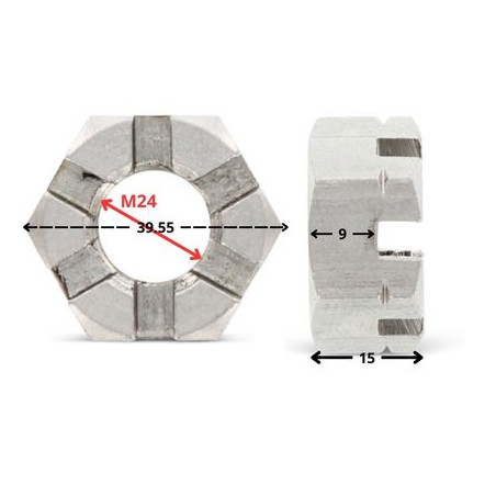 1 x Ecrou hexagonale à CRENEAUX BAS M24 Inox A2