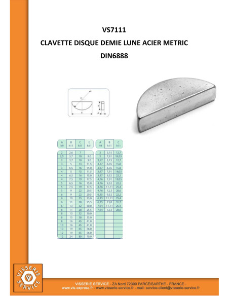 1 x Clavette disque demie lune Acier brut 10X11 Longueur 28