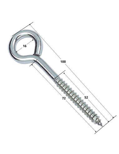 1 x Piton Bois Inox A4 6X100 Filetée sur 54...
